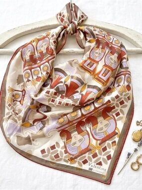 Valentina 90s Italian Art Print 34 Inch Scarf Metallic Accents Abstract Faces